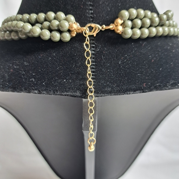 Vintage Choker Beaded Multi Layered Necklace Olive Green 10 + 3 Inches - Picture 7 of 13